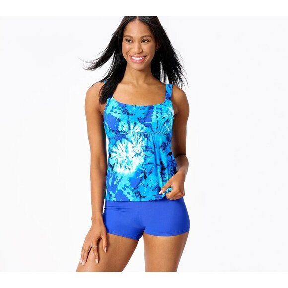 Kim Gravel x Swimsuits For All Scoop Tankini Set w/ Bike S Dazzle Tie Dye,Reg 16 - Picture 1 of 1